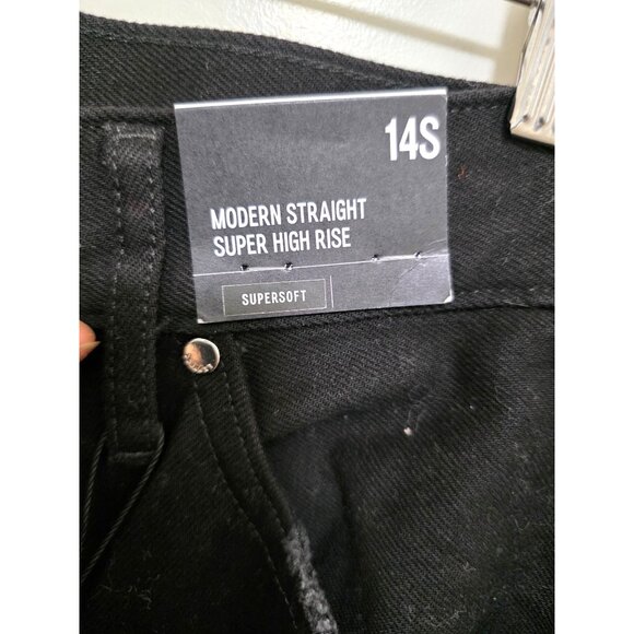 Express Womens Modern Straight Super High Rise Distressed Black Jeans Size 14S C - Picture 6 of 11